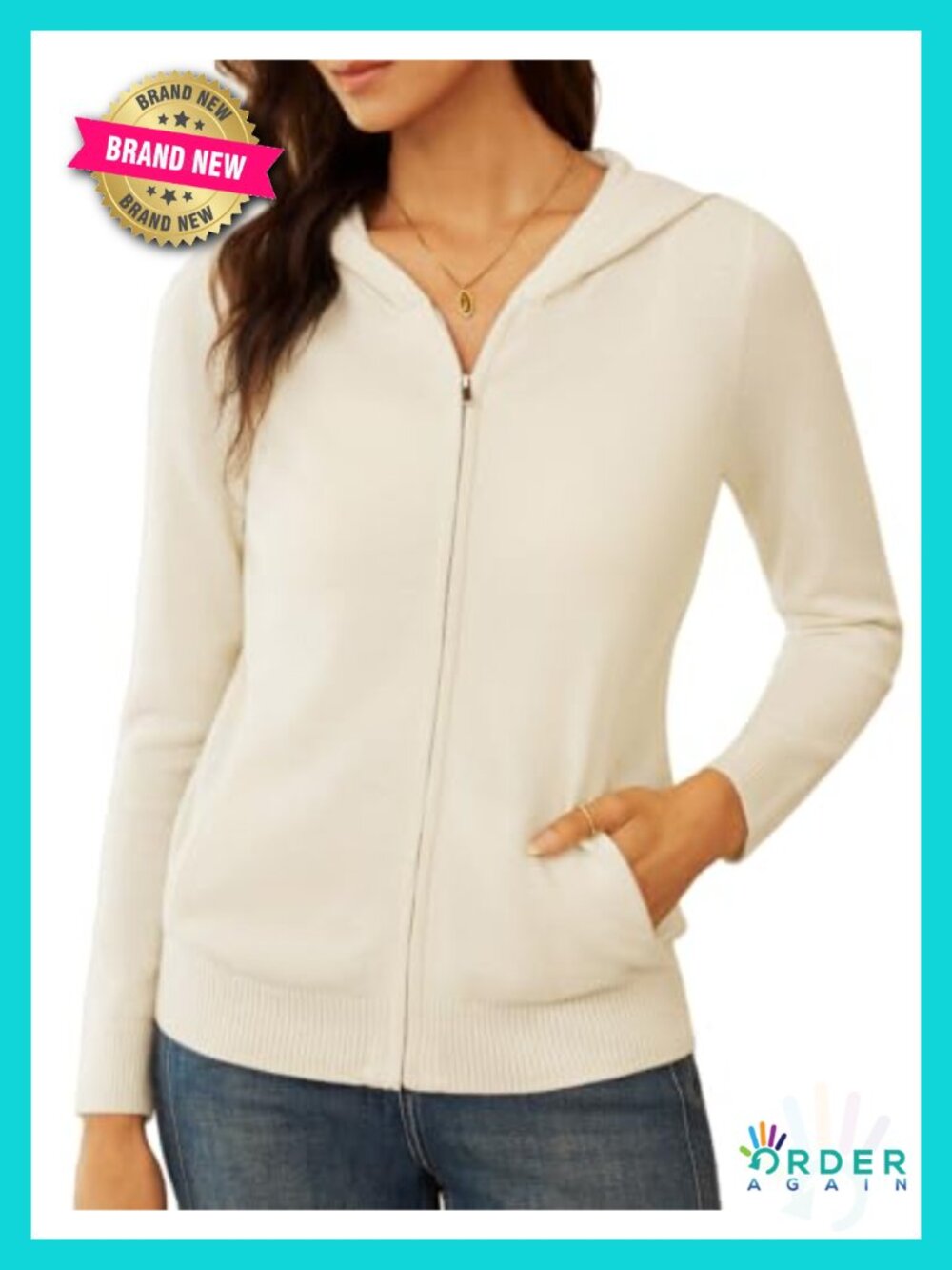 100% Merino Wool Cardigan Zip Up Hoodie Sweater